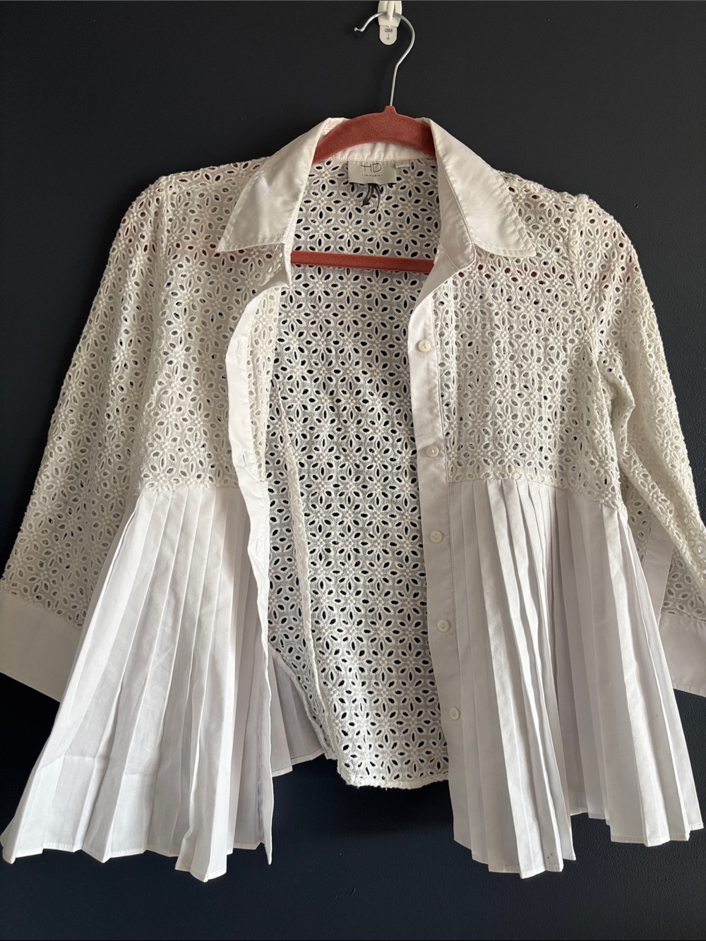 HD in Paris White Eyelet Pleated Button-Front Blouse